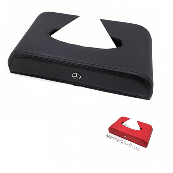 علبة مناديل مرسيدس من الجلد باللون الأسود – الأحمر