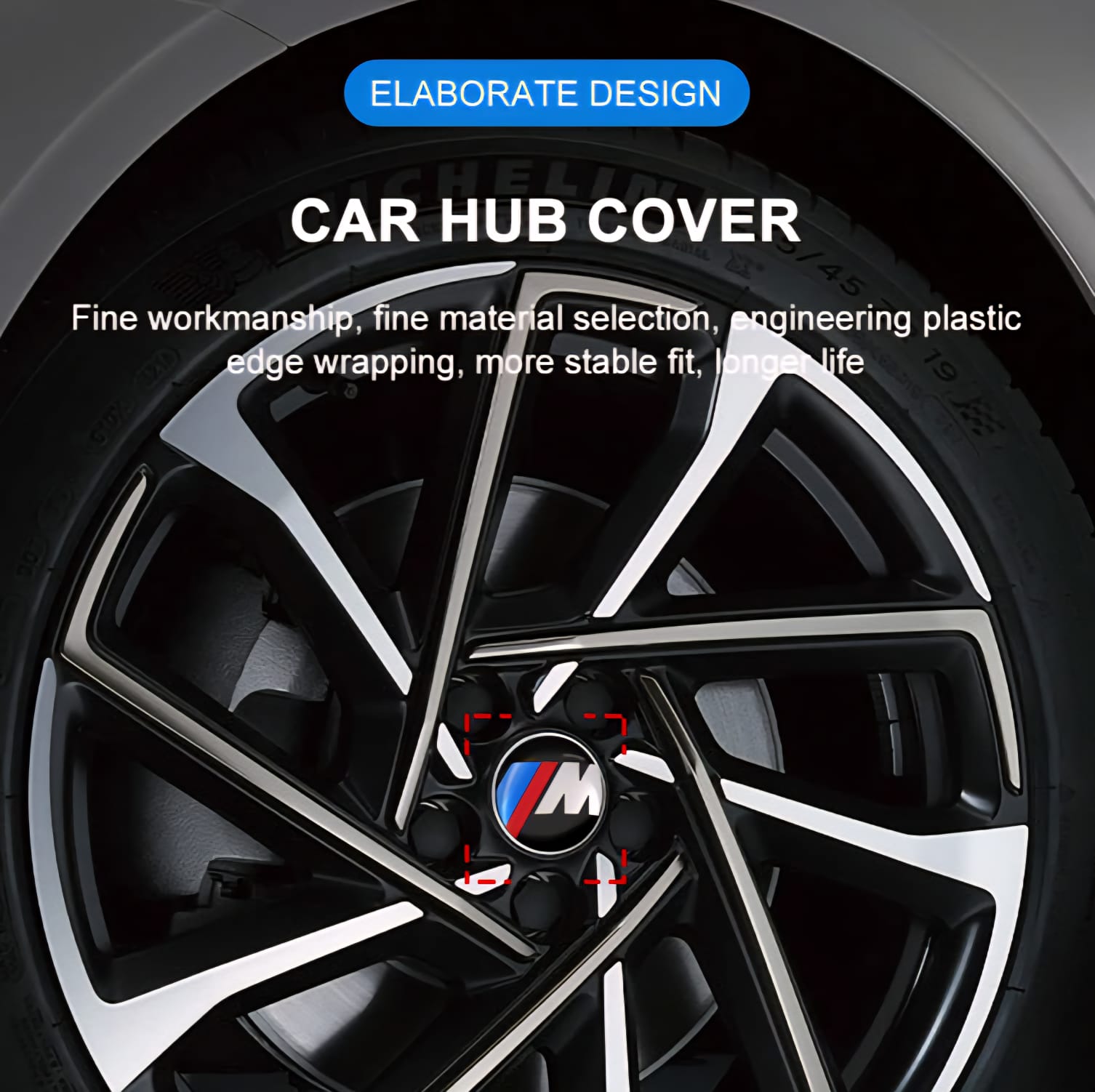 أغطية جنوط BMW ( قطعة واحدة ) بشعار M الحجم 56 mm-68mm